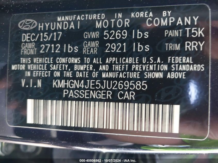 KMHGN4JE5JU269585 2018 Genesis G80 3.8