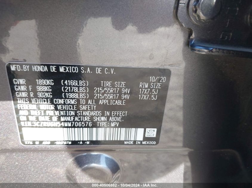 3CZRU6H54MM706576 2021 Honda Hr-V Awd Ex