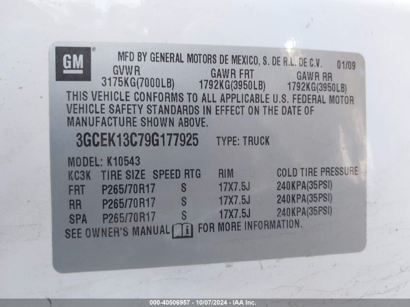 3GCEK13C79G177925 2009 Chevrolet Silverado 1500 Ls