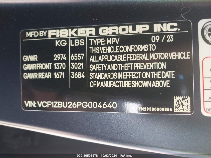 VCF1ZBU26PG004640 2023 Fisker Ocean One