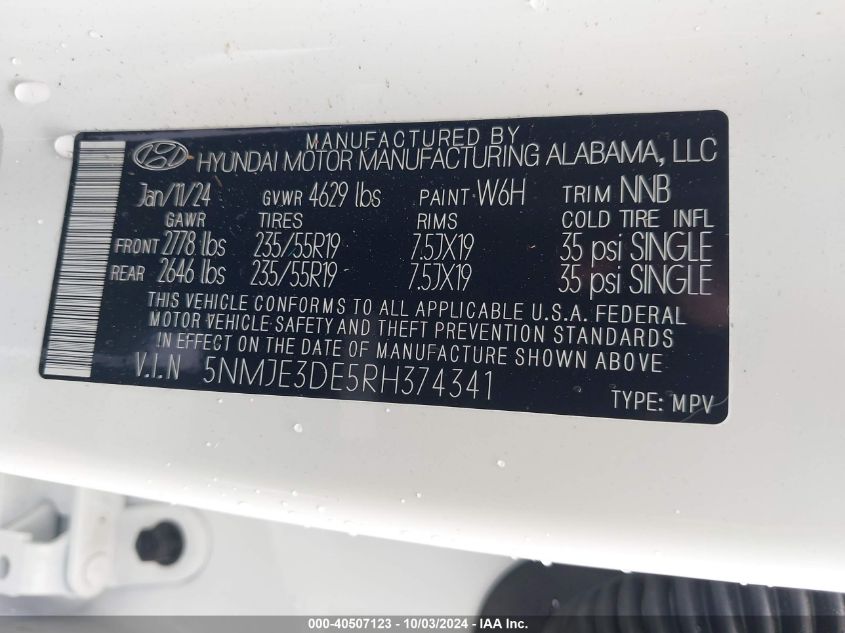 5NMJE3DE5RH374341 2024 Hyundai Tucson Limited