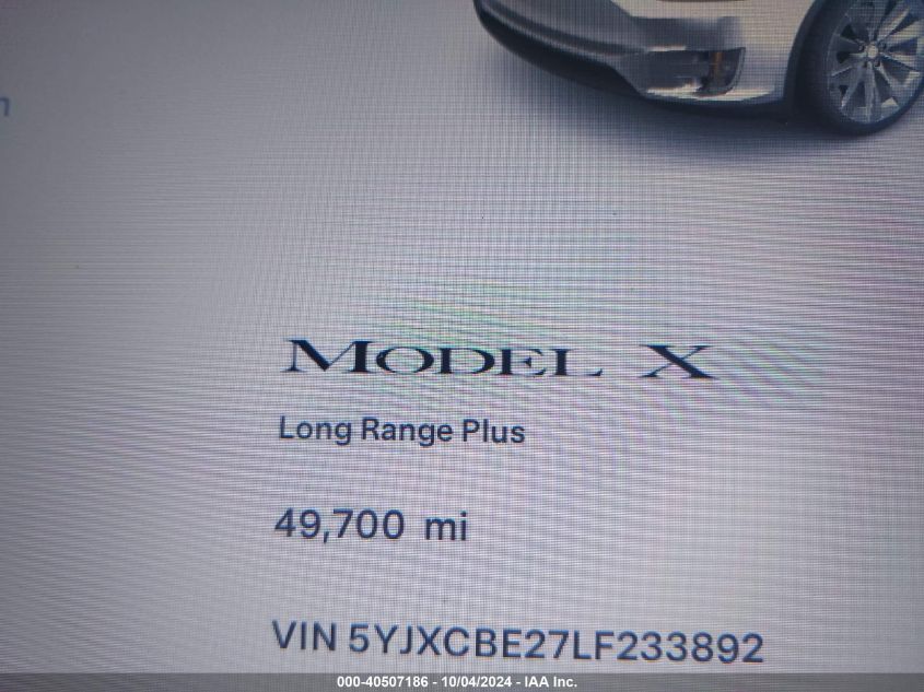 5YJXCBE27LF233892 2020 Tesla Model X Long Range Dual Motor All-Wheel Drive/Long Range Plus Dual Motor All-Wheel Drive