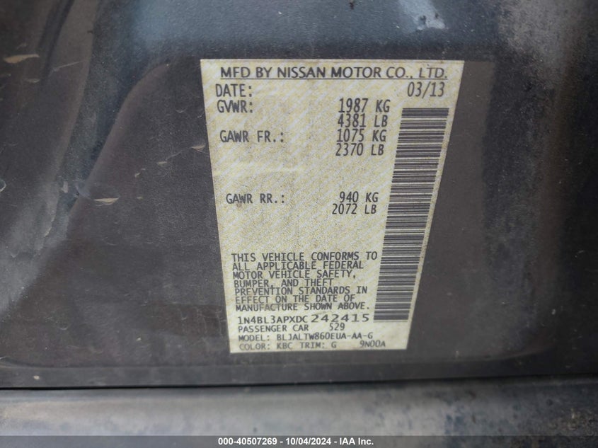 1N4BL3APXDC242415 2013 Nissan Altima 3.5 Sv