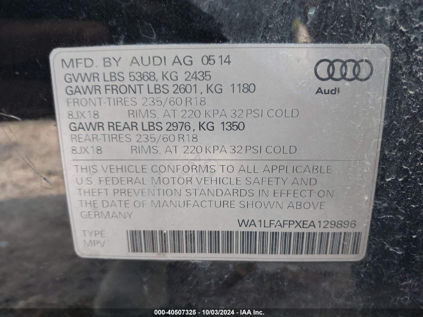 WA1LFAFPXEA129896 2014 Audi Q5 2.0T Premium