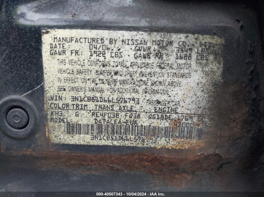 3N1CB51D66L576793 2006 Nissan Sentra 1.8S