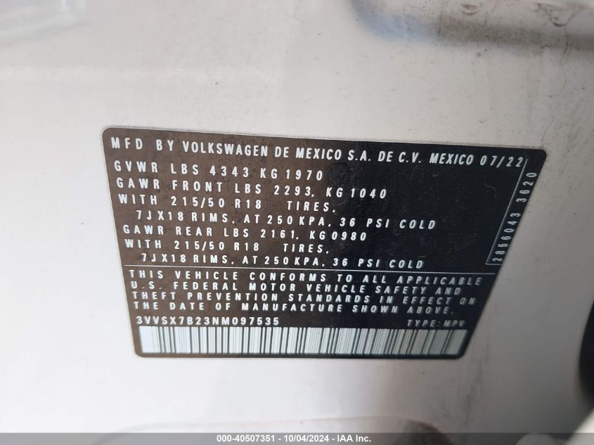 3VVSX7B23NM097535 2022 Volkswagen Taos 1.5T Se