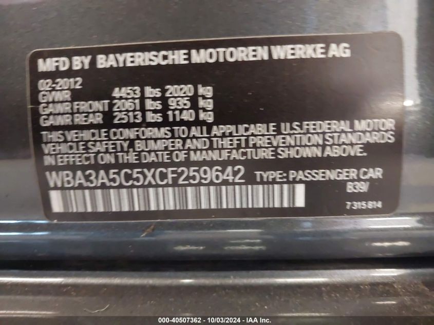 WBA3A5C5XCF259642 2012 BMW 328I