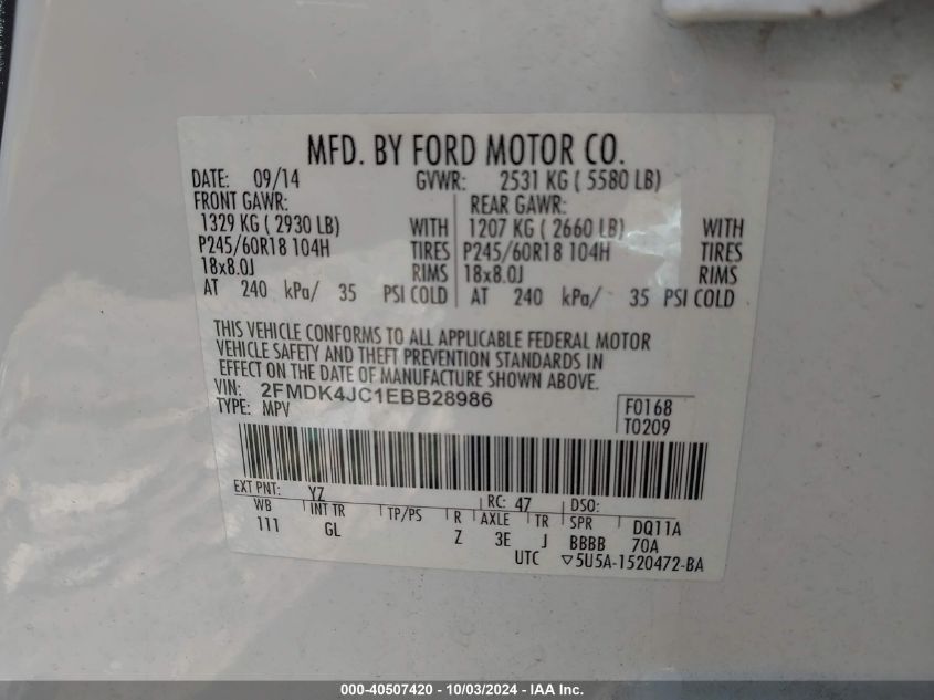 2FMDK4JC1EBB28986 2014 Ford Edge Sel