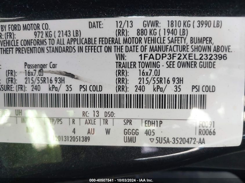 1FADP3F2XEL232396 2014 Ford Focus Se