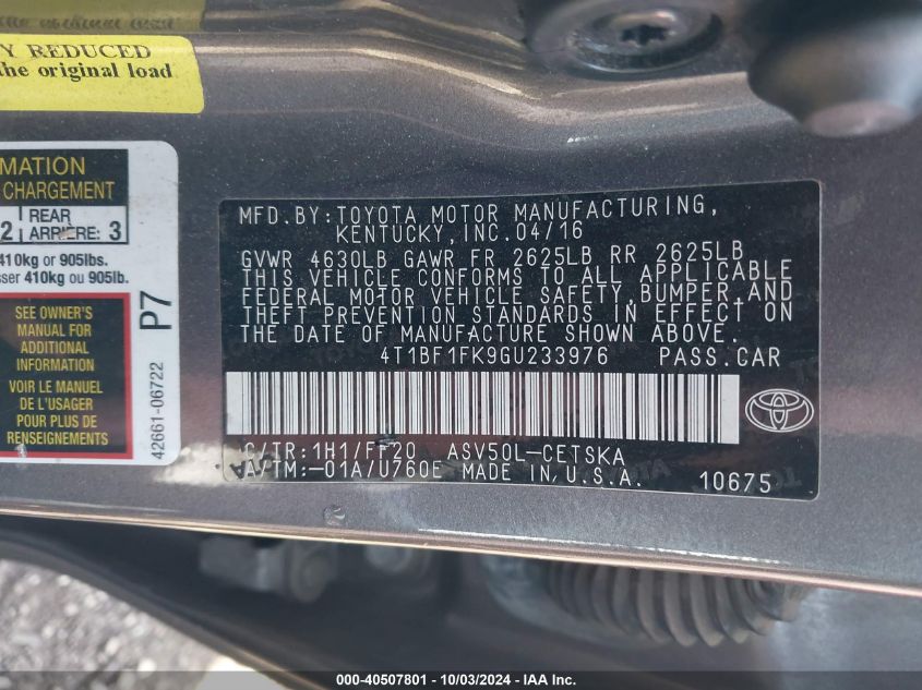 4T1BF1FK9GU233976 2016 Toyota Camry Se