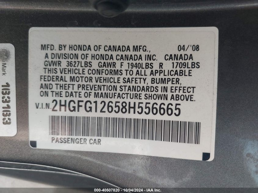 2HGFG12658H556665 2008 Honda Civic Lx