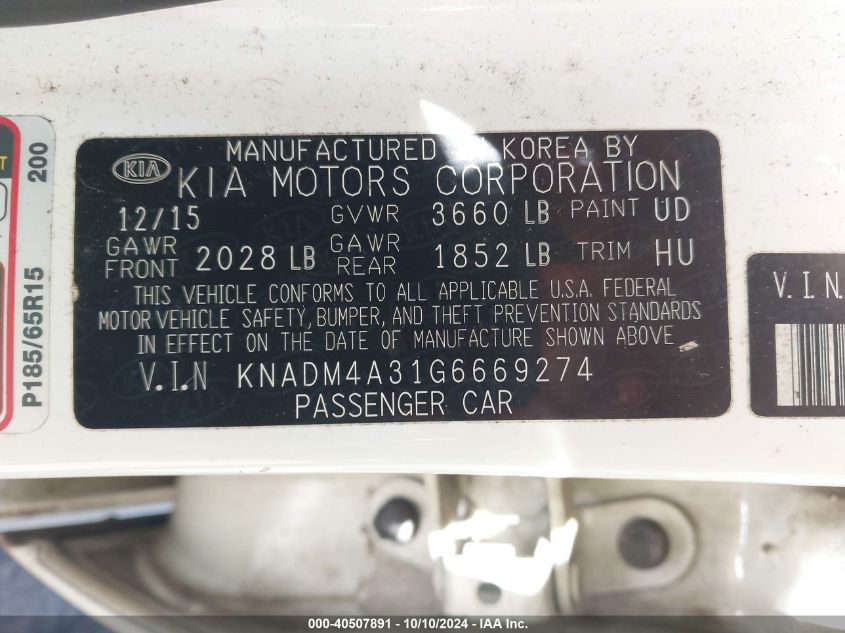 KNADM4A31G6669274 2016 Kia Rio Lx