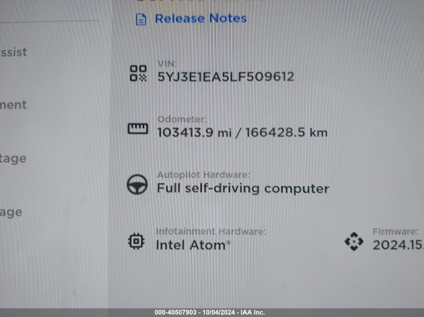 2020 Tesla Model 3 Standard Range Plus Rear-Wheel Drive/Standard Range Rear-Wheel Drive VIN: 5YJ3E1EA5LF509612 Lot: 40507903