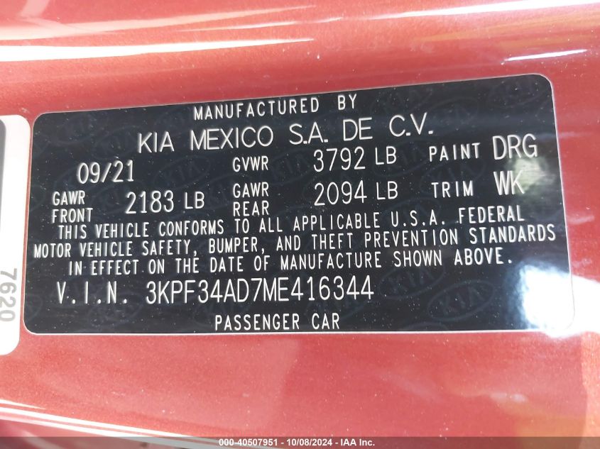 3KPF34AD7ME416344 2021 Kia Forte Gt-Line