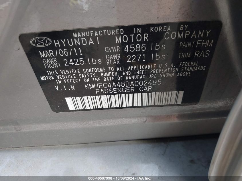 KMHEC4A48BA002495 2011 Hyundai Sonata Hybrid