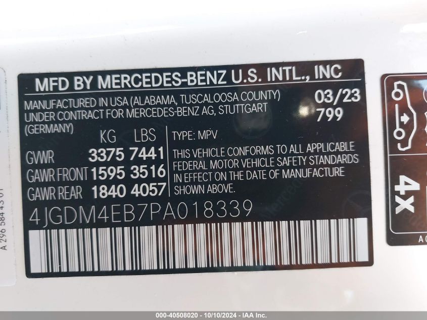 4JGDM4EB7PA018339 2023 Mercedes-Benz Eqs 580 Suv 4Matic