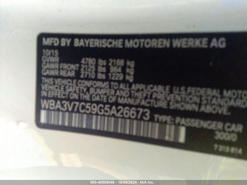 2016 BMW 428I I Sulev VIN: WBA3V7C59G5A26673 Lot: 40508046