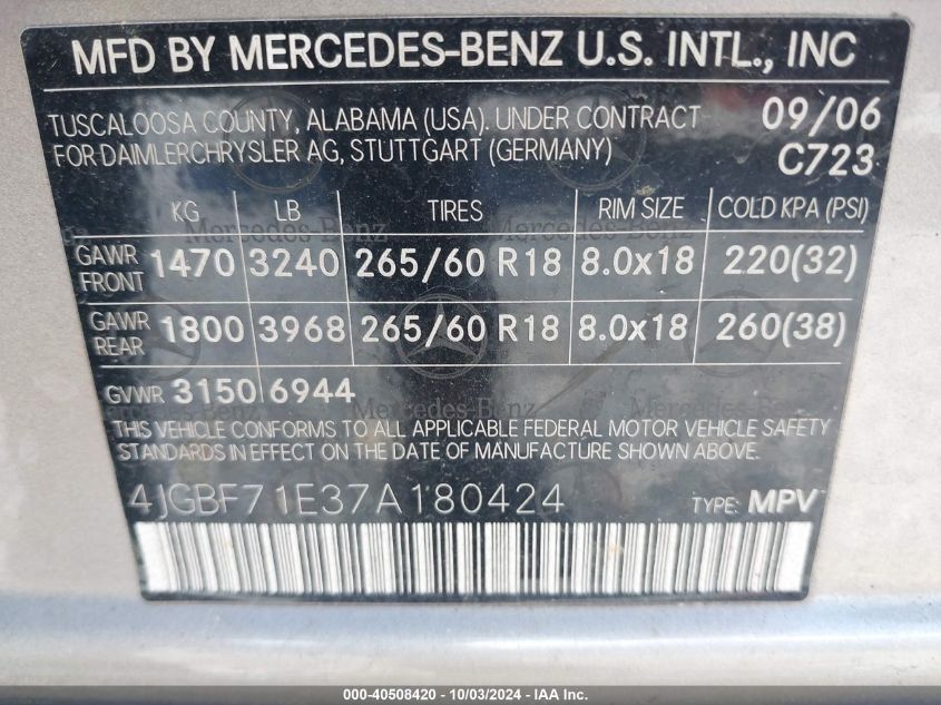 4JGBF71E37A180424 2007 Mercedes-Benz Gl 450 4Matic