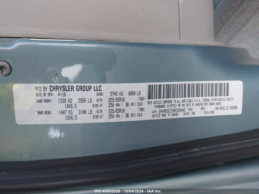 2A4RR5D15AR320042 2010 Chrysler Town & Country Touring