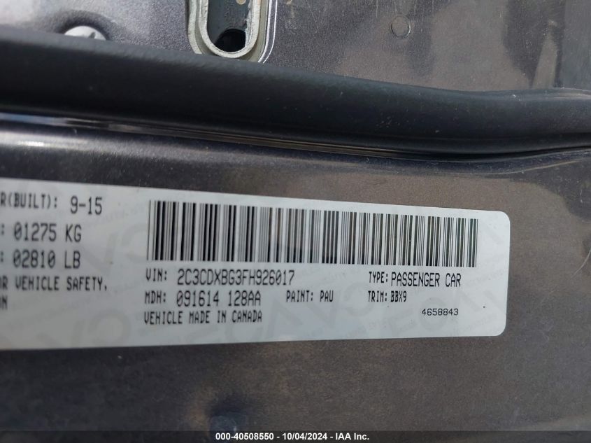 2C3CDXBG3FH926017 2015 Dodge Charger Se