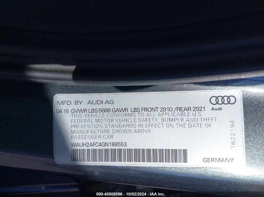 WAUH2AFC4GN188553 2016 Audi S6 4.0T Premium Plus