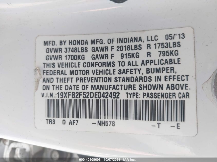 19XFB2F52DE042492 2013 Honda Civic Lx