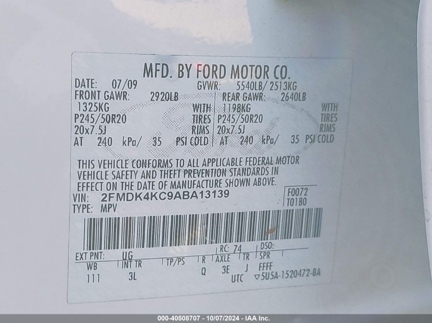 2FMDK4KC9ABA13139 2010 Ford Edge Limited