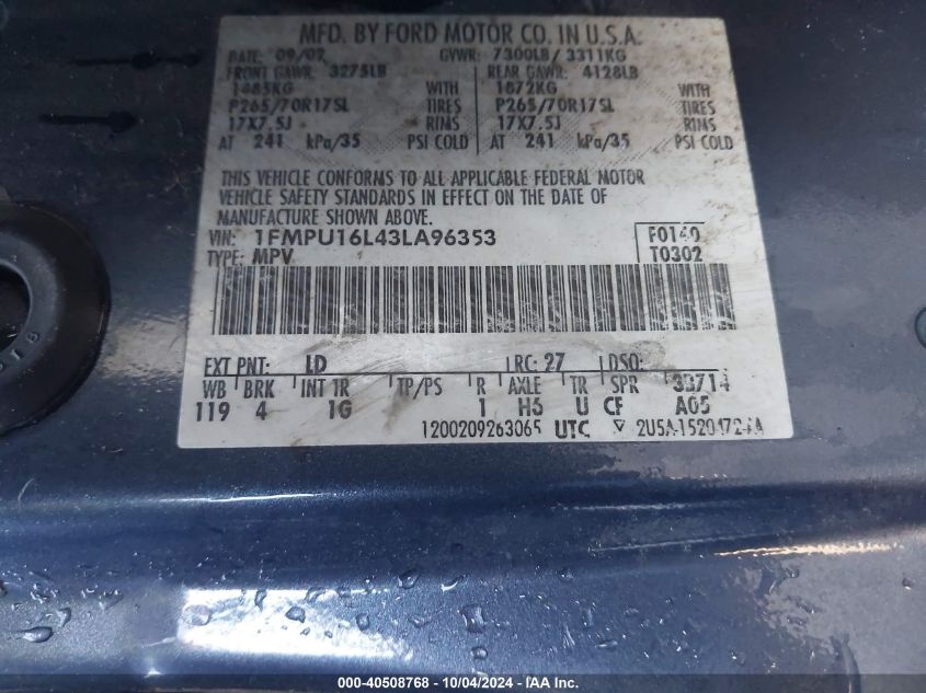 1FMPU16L43LA96353 2003 Ford Expedition Xlt