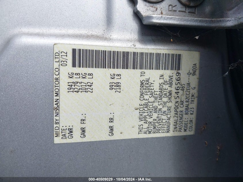 1N4AL2AP0CN546569 2012 Nissan Altima 2.5 S