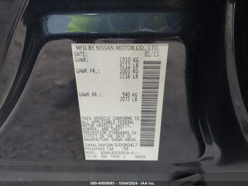 1N4AL3AP1DN509067 2013 Nissan Altima 2.5 S