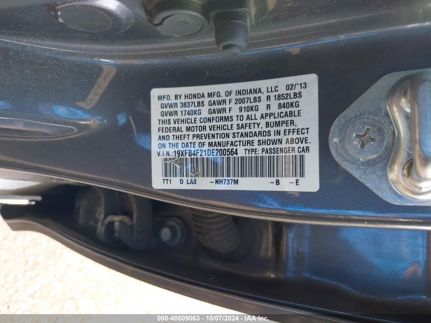 19XFB4F21DE200564 2013 Honda Civic Hybrid