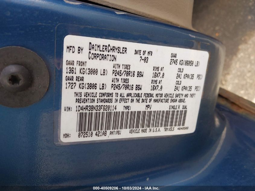 1D4HR38N33F620114 2003 Dodge Durango Sport/Sxt