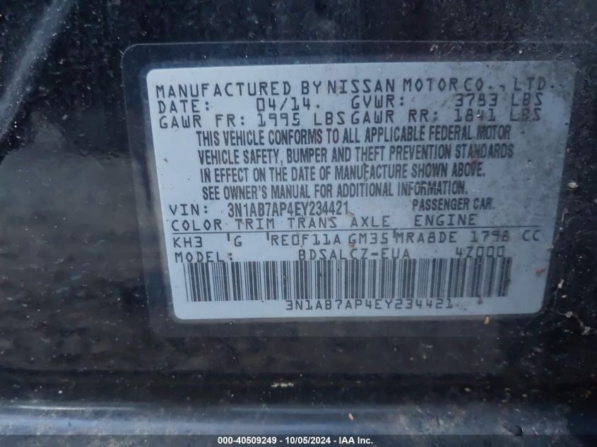 3N1AB7AP4EY234421 2014 Nissan Sentra S