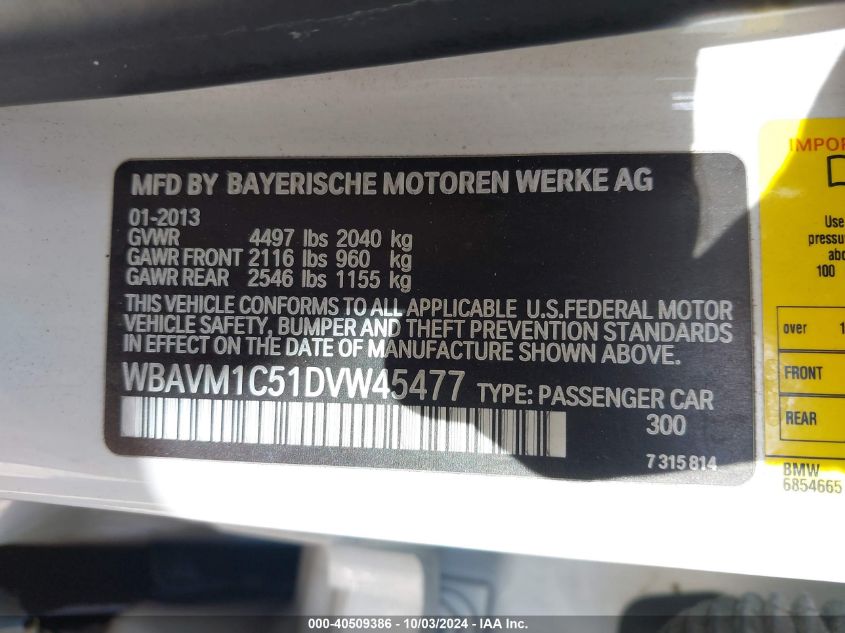 WBAVM1C51DVW45477 2013 BMW X1 Sdrive28I