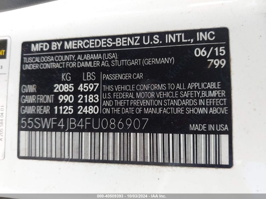 55SWF4JB4FU086907 2015 Mercedes-Benz C 300 Luxury/Sport