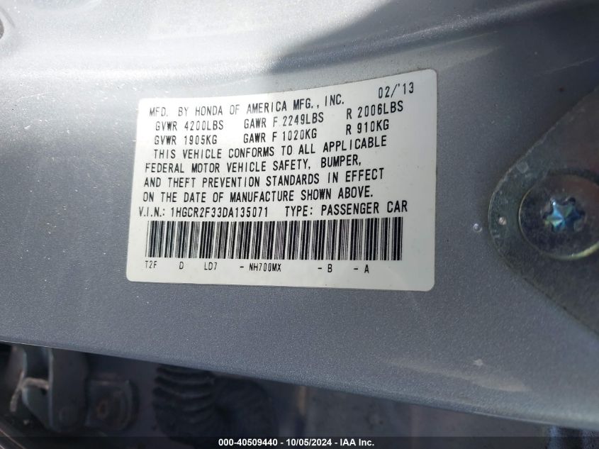 1HGCR2F33DA135071 2013 Honda Accord Lx