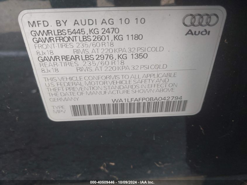 WA1LFAFP0BA042794 2011 Audi Q5 2.0T Premium