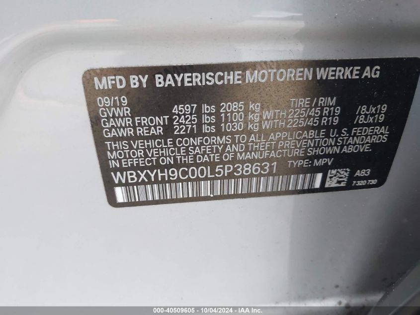 WBXYH9C00L5P38631 2020 BMW X2 Sdrive28I