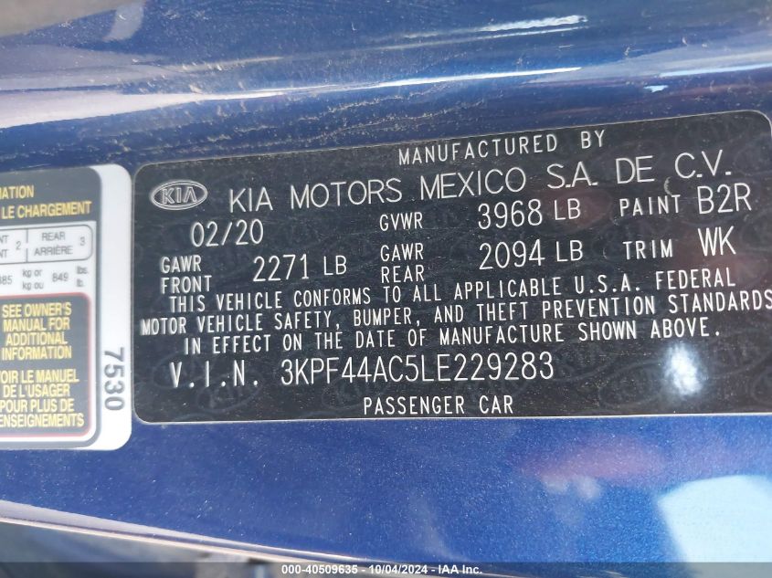 3KPF44AC5LE229283 2020 Kia Forte Gt