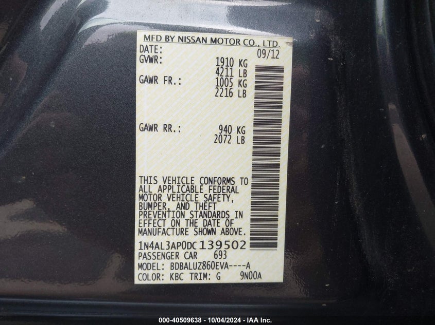 1N4AL3AP0DC139502 2013 Nissan Altima 2.5 Sv
