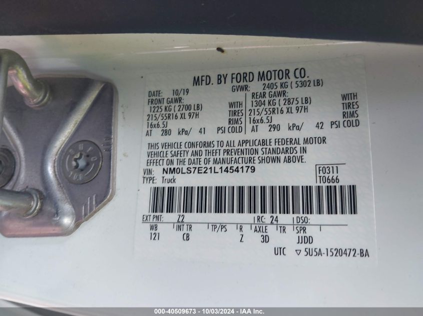 NM0LS7E21L1454179 2020 Ford Transit Connect Xl Cargo Van