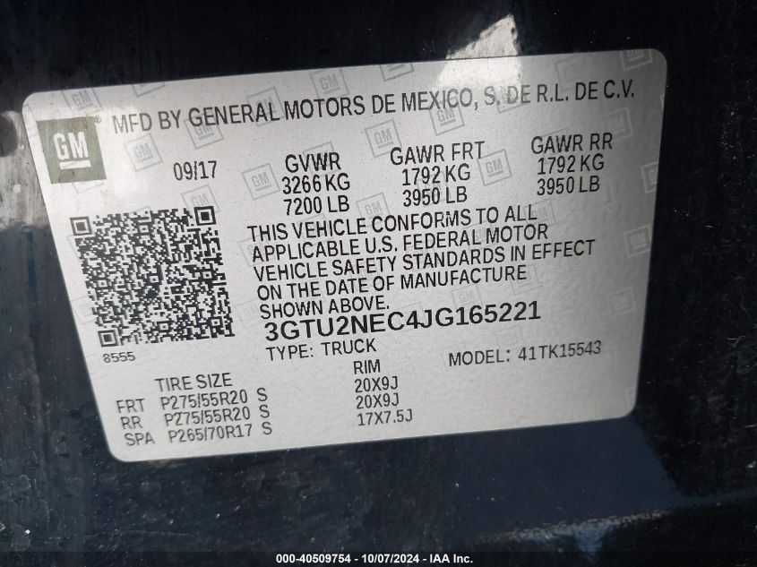 3GTU2NEC4JG165221 2018 GMC Sierra 1500 Slt