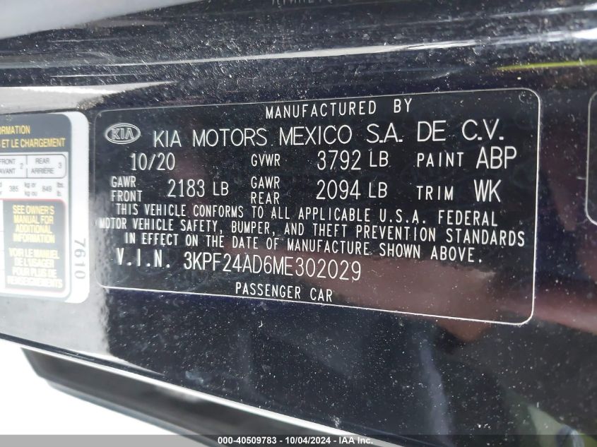 3KPF24AD6ME302029 2021 Kia Forte Lxs