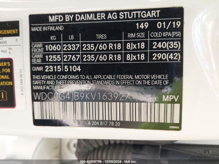 WDC0G4JB9KV163927 2019 Mercedes-Benz Glc 300