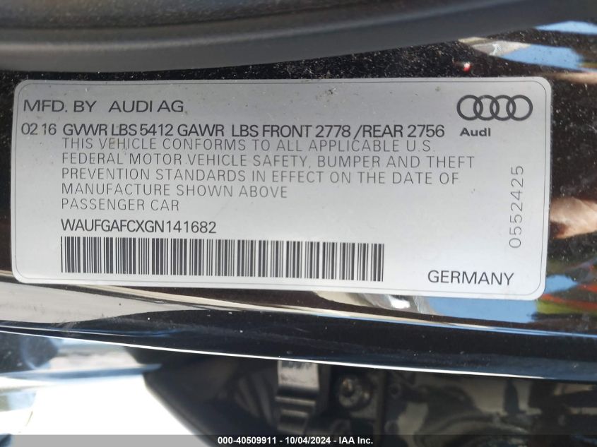 WAUFGAFCXGN141682 2016 Audi A6 3.0T Premium Plus