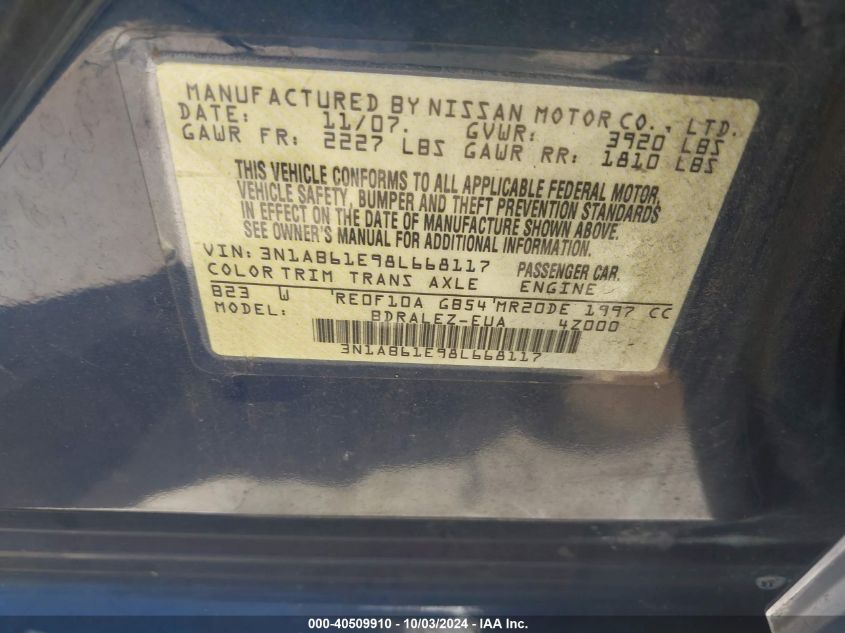 3N1AB61E98L668117 2008 Nissan Sentra 2.0S