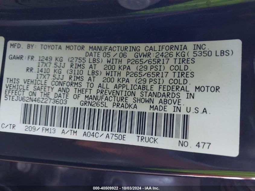 5TEJU62N46Z273603 2006 Toyota Tacoma Prerunner V6