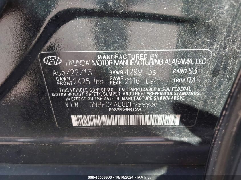 5NPEC4AC8DH799936 2013 Hyundai Sonata Limited