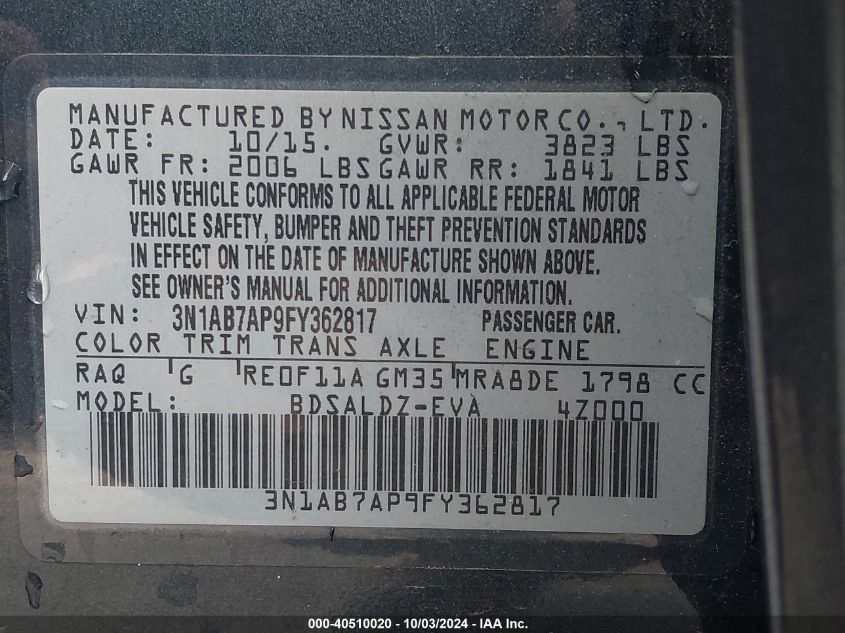 3N1AB7AP9FY362817 2015 Nissan Sentra Sv