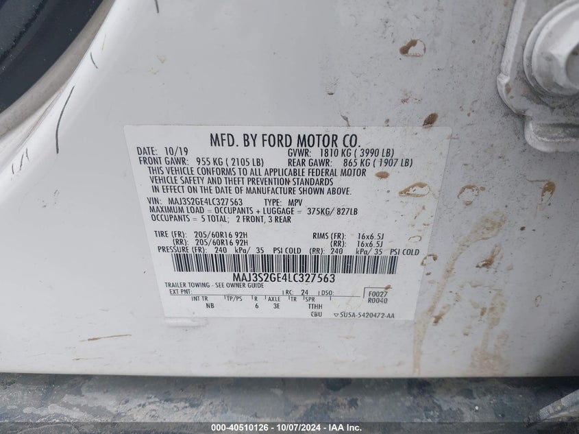 VIN MAJ3S2GE4LC327563 2020 FORD ECOSPORT SE